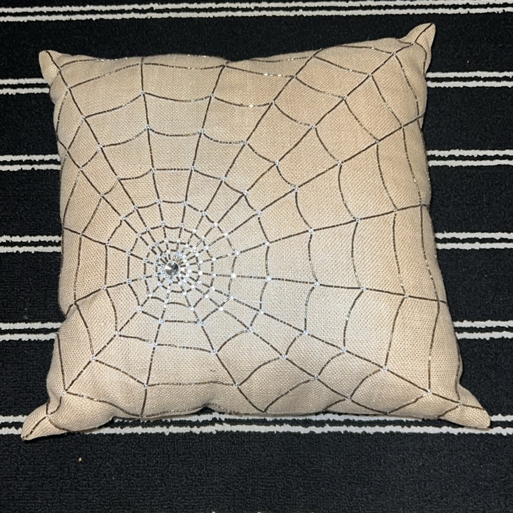 Cobweb Beaded Gem Accent Throw Pillow